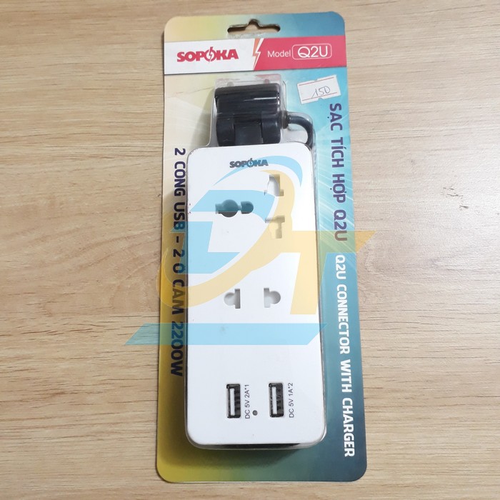 Ổ cắm điện tích hợp 2 cổng sạc USB 5V Sopoka Q2U