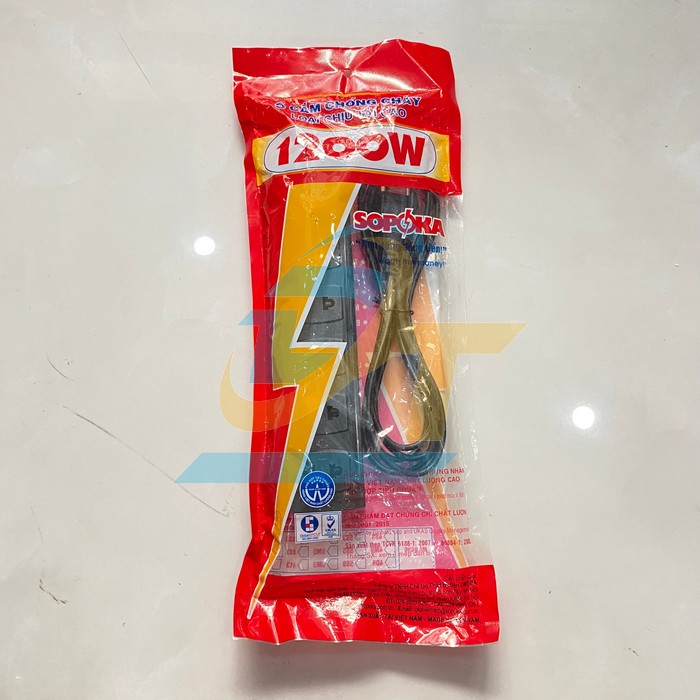 Ổ cắm lõi sứ chống cháy chịu tải 1200W dây 2.5m SOPOKA 5S3
