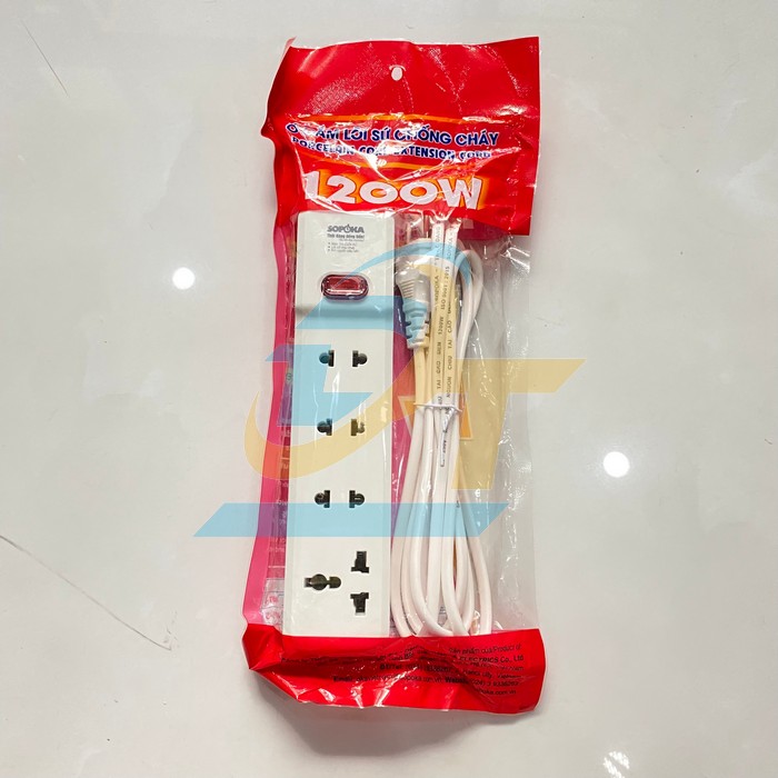Ổ cắm lõi sứ chống cháy chịu tải 1200W dây 2.5m SOPOKA 4M1-3