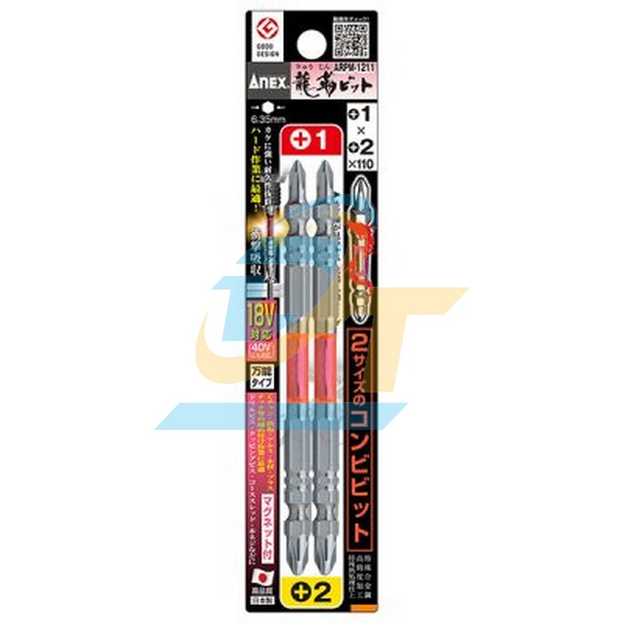 Vỉ 2 mũi vít 2 đầu rồng đỏ ARPM-1211 Anex
