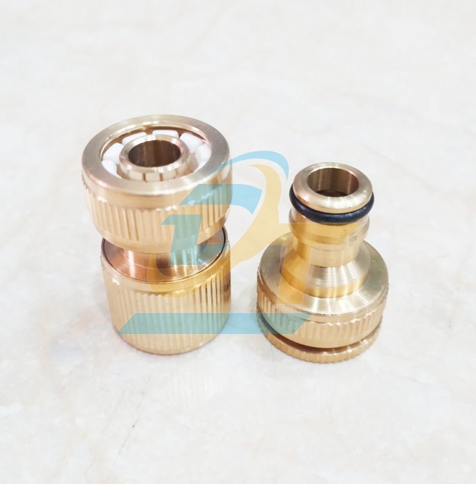 Khớp nối nhanh béc xịt máy rửa xe đồng thau ống 16mm - Ren trong 21mm (Đực - Cái)