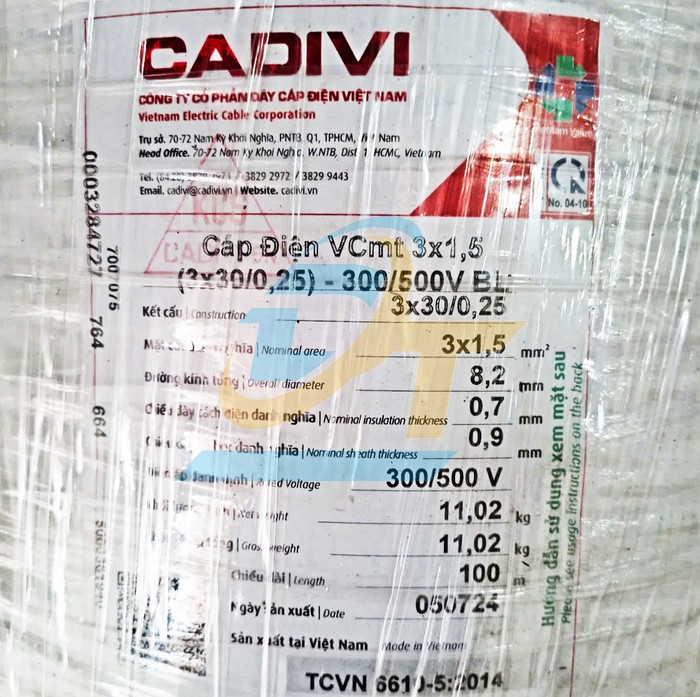 Dây điện mềm 3 lõi Cadivi VCmt 3x1.5 - 300/500V