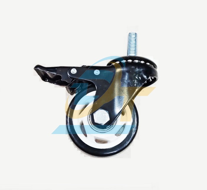 Bánh xe nhựa PVC phi 70 càng xoay có khóa (Cọc vít)
