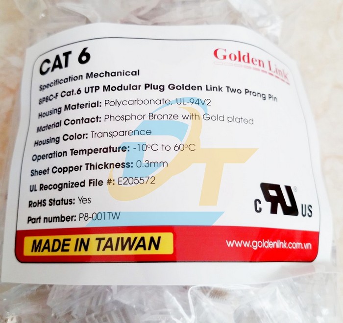 Đầu bấm mạng RJ45 Cat.6 UTP Golden Link P8- 001TW P8- 001TW GoldenLink | Giá rẻ nhất - Công Ty TNHH Thương Mại Dịch Vụ Đạt Tâm