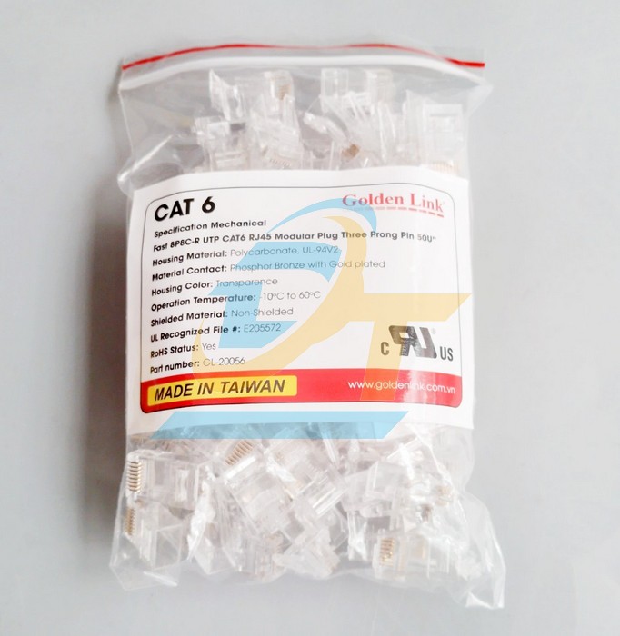 Đầu bấm mạng RJ45 Cat.6 UTP (Xuyên thấu) Golden Link GL-20056 GL-20056 GoldenLink | Giá rẻ nhất - Công Ty TNHH Thương Mại Dịch Vụ Đạt Tâm