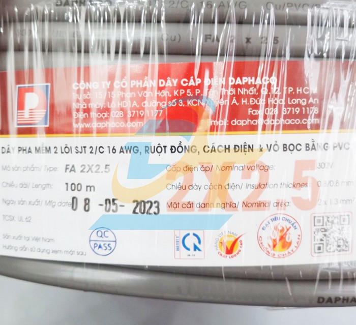 Cáp pha mềm 2 lõi VVCm 2x2.5mm2 Daphaco VVCm2x2.5 Daphaco | Giá rẻ nhất - Công Ty TNHH Thương Mại Dịch Vụ Đạt Tâm