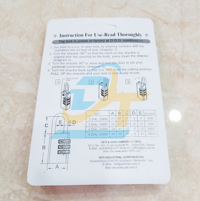 Ổ khóa số đồng thau 40mm Yeti 440  YETI-LOCK | Giá rẻ nhất - Công Ty TNHH Thương Mại Dịch Vụ Đạt Tâm