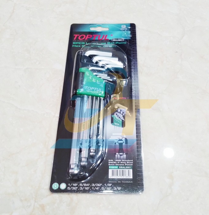 Bộ lục giác đầu bi hệ inch 9 cây 1/16-3/8" Toptul GBAL0901  TOPTUL | Giá rẻ nhất - Công Ty TNHH Thương Mại Dịch Vụ Đạt Tâm