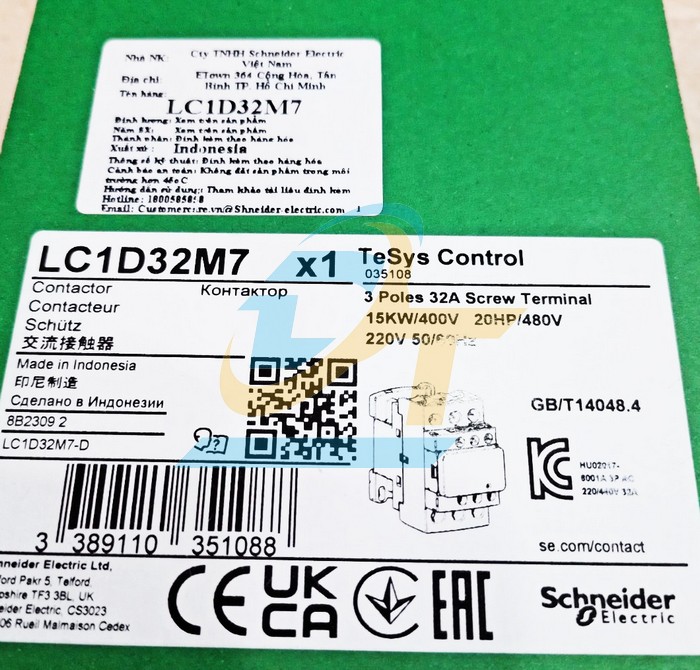 Khởi động từ 3P 32A 220V Schneider LC1D32M7  SCHNEIDER | Giá rẻ nhất - Công Ty TNHH Thương Mại Dịch Vụ Đạt Tâm