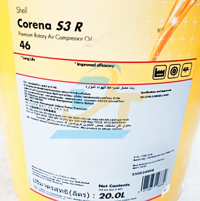 Dầu máy nén khí Shell Corena S3 R46 20L  Shell-Spirax | Giá rẻ nhất - Công Ty TNHH Thương Mại Dịch Vụ Đạt Tâm