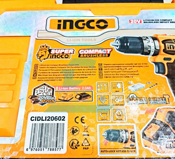 Máy khoan búa dùng pin 20V Ingco CIDLI20602 (Kèm 2 Pin + 1 Sạc)  INGCO | Giá rẻ nhất - Công Ty TNHH Thương Mại Dịch Vụ Đạt Tâm