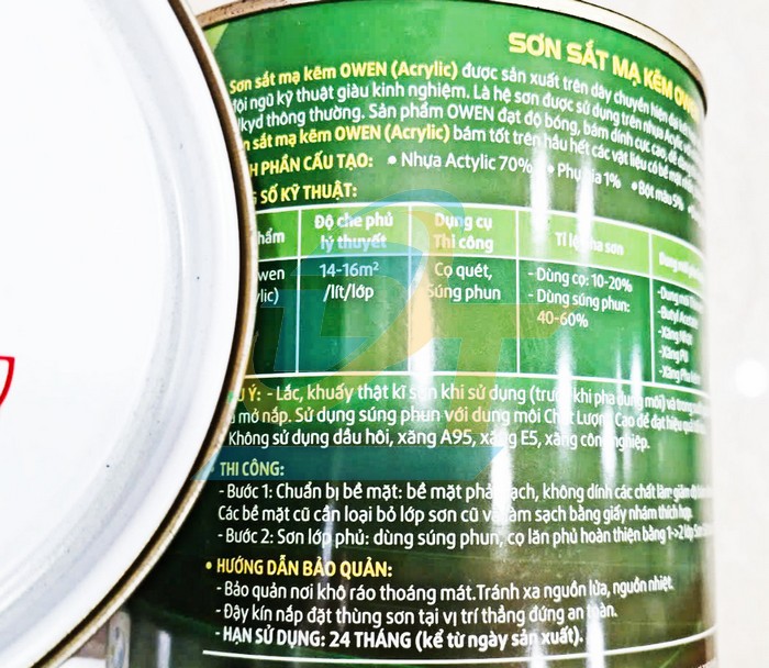 Sơn sắt mạ kẽm 1 thành phần Owen 900ml (Màu xanh lá mạ TH-032)  OWEN | Giá rẻ nhất - Công Ty TNHH Thương Mại Dịch Vụ Đạt Tâm