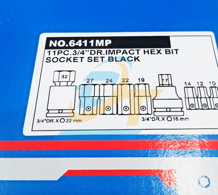 Bộ khẩu tuýp 3/4" lắp lục giác rời 11 chi tiết 10-32mm Kingtony 6411MP  KingTony | Giá rẻ nhất - Công Ty TNHH Thương Mại Dịch Vụ Đạt Tâm
