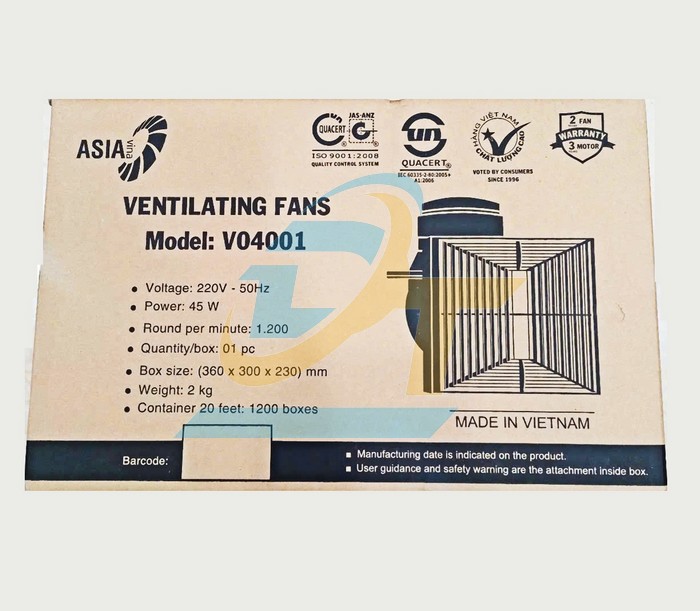 Quạt hút âm trần 360x300x230mm 220V 45W Asia V04001  ASIA | Giá rẻ nhất - Công Ty TNHH Thương Mại Dịch Vụ Đạt Tâm