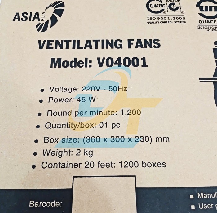 Quạt hút âm trần 360x300x230mm 220V 45W Asia V04001  ASIA | Giá rẻ nhất - Công Ty TNHH Thương Mại Dịch Vụ Đạt Tâm